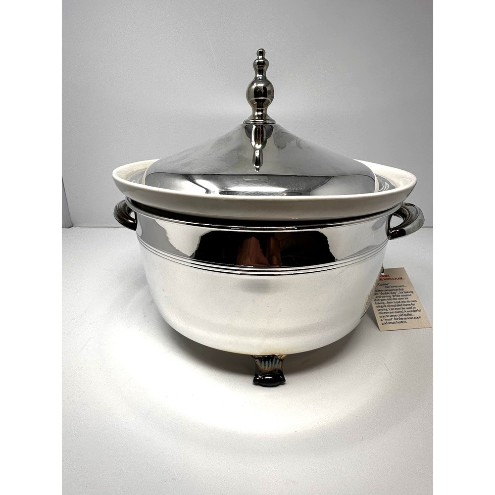 VTG FB Rogers Silver Plated Footed Casserole Dish w/Ceramic Insert